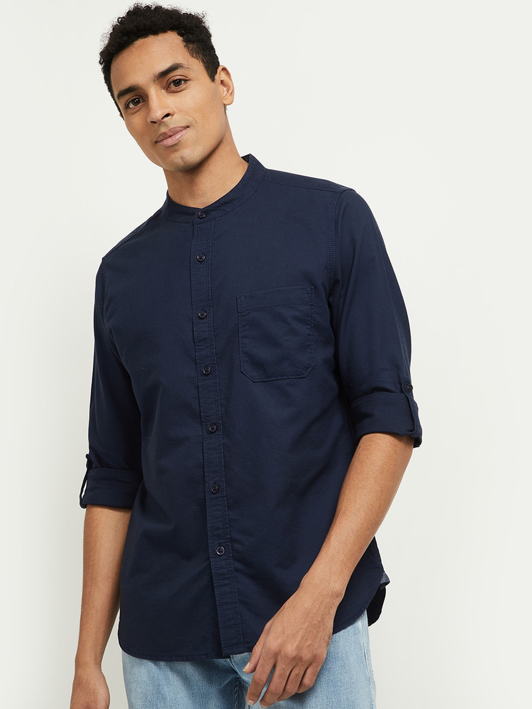 

max Men Blue Opaque Pure Cotton Casual Shirt