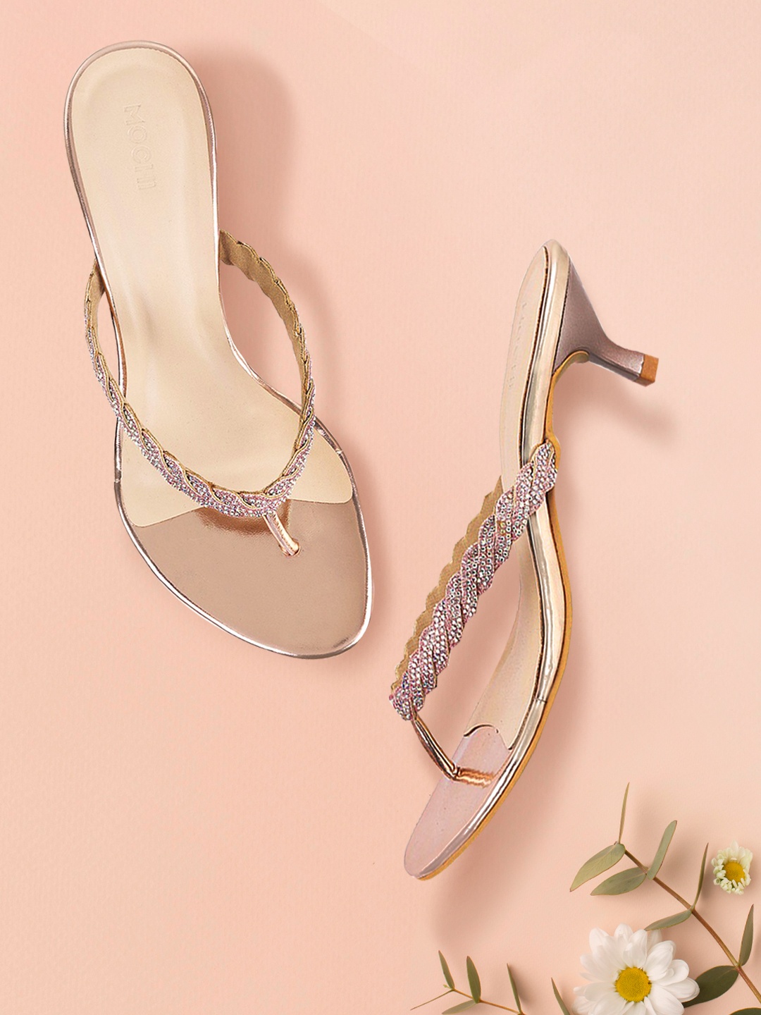 

Mochi Beige Embellished Kitten Sandals