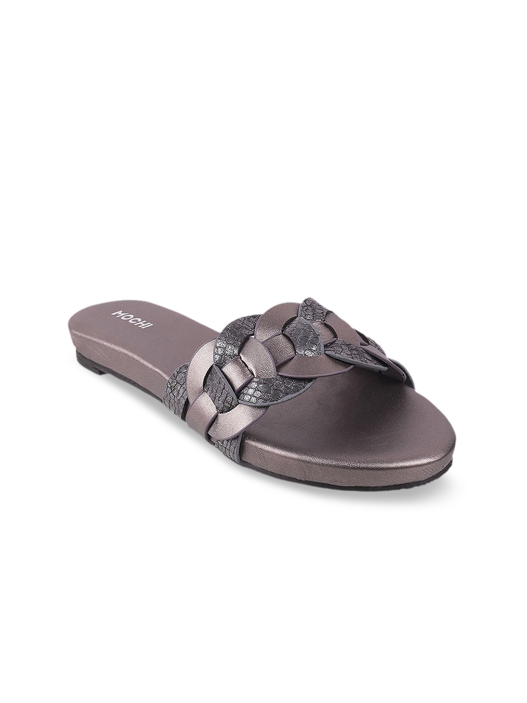 

Mochi Women Grey Printed Open Toe Flats with Laser Cuts