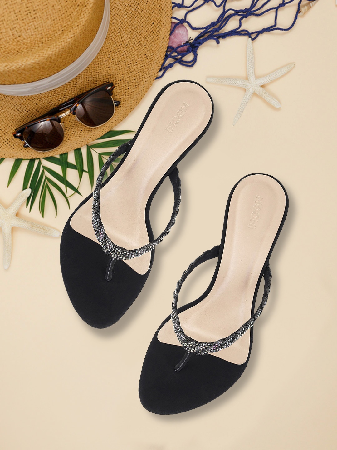 

Mochi Black Embellished Kitten Sandals