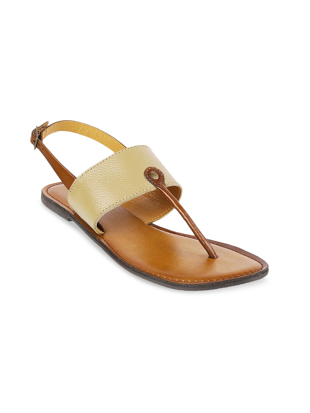 

Mochi Women Beige T-Strap Flats