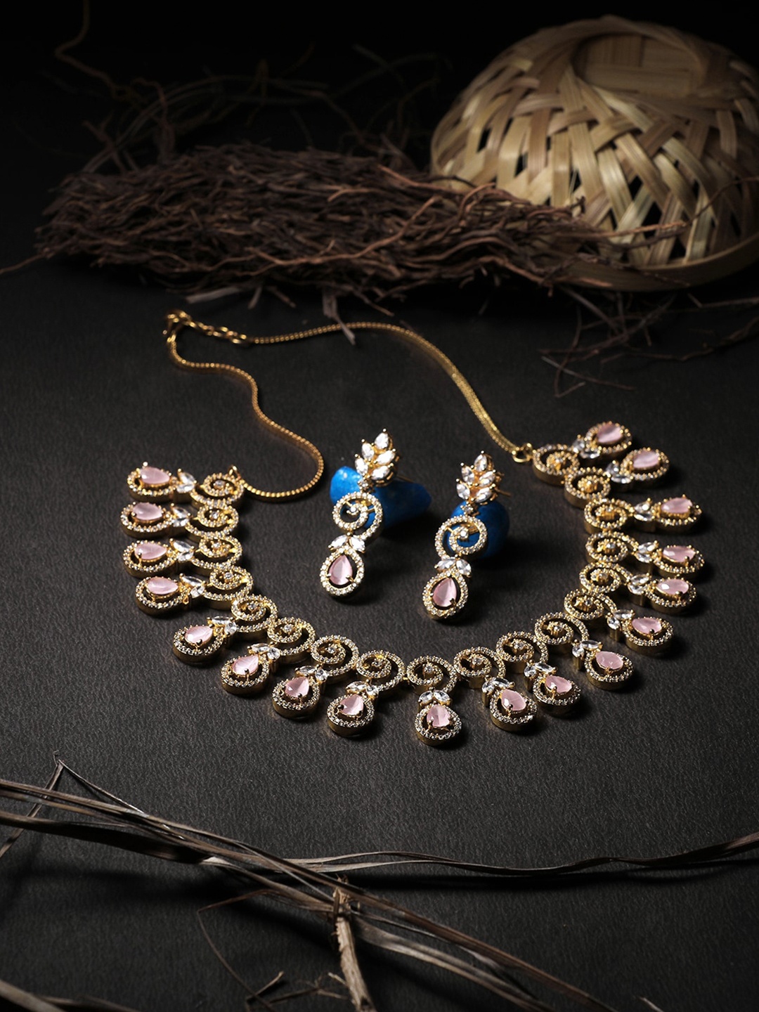 

Adwitiya Collection Women Gold-Plated & Pink CZ-Studded Jewellery Set