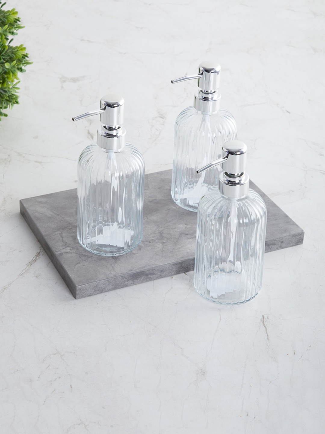 

Home Centre Set Of 3 Transparent Solid Soap Dispenser