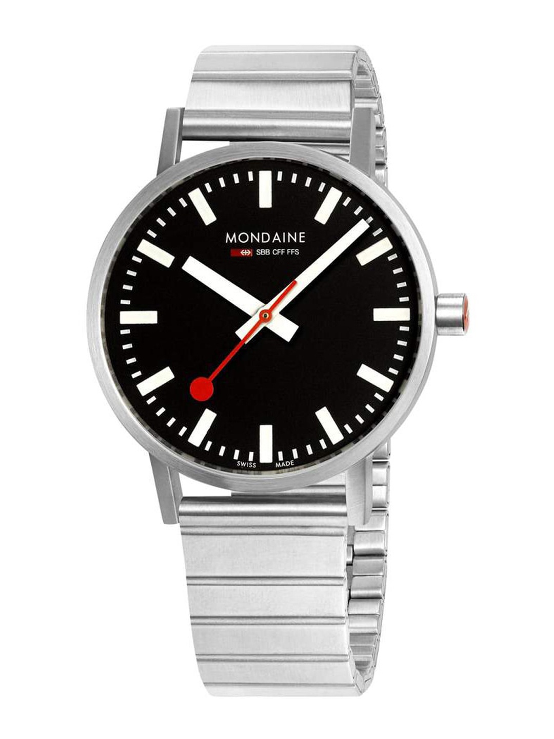 

Mondaine Men Black & Silver Toned Steel Bracelet Style Analogue Watch A660.30360.16SBW