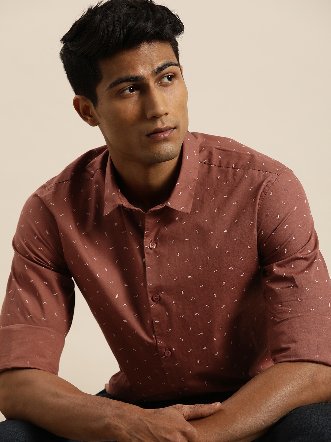 

ether Men Coral Opaque Printed Pure Cotton Casual Shirt
