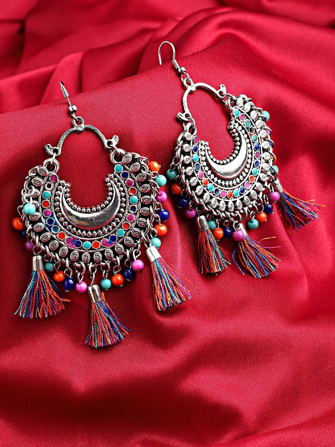 

Mali Fionna Multicoloured Alloy Silver Plated Contemporary Drop Earrings, Multi