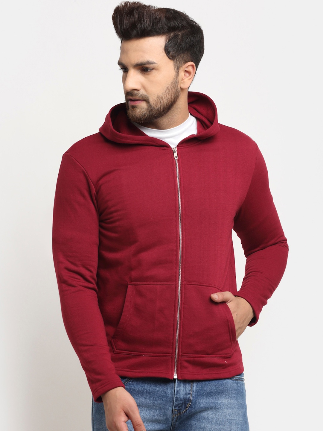 

DOOR74 Men Maroon Hooded Sweatshirt