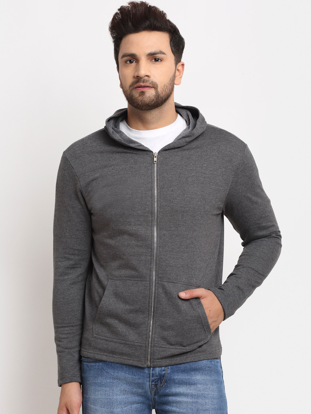 

DOOR74 Men Charcoal Hooded Sweatshirt