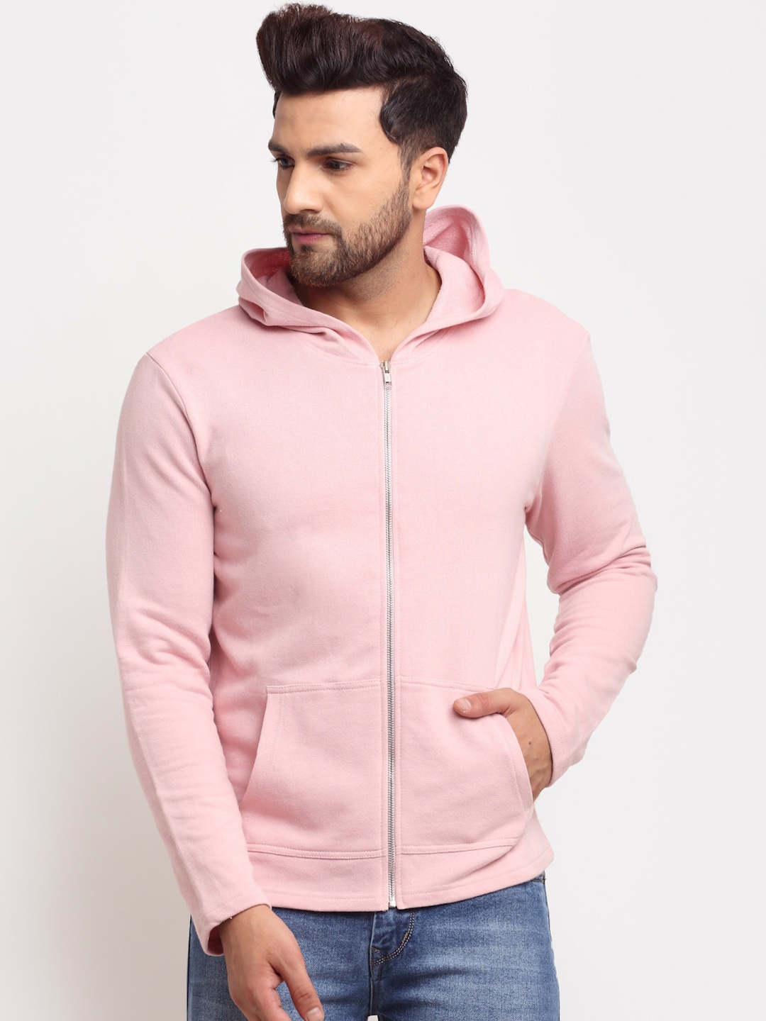 

DOOR74 Men Pink Hooded Sweatshirt
