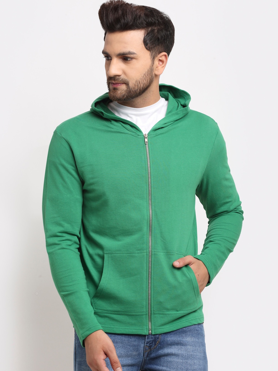 

DOOR74 Men Green Hooded Sweatshirt