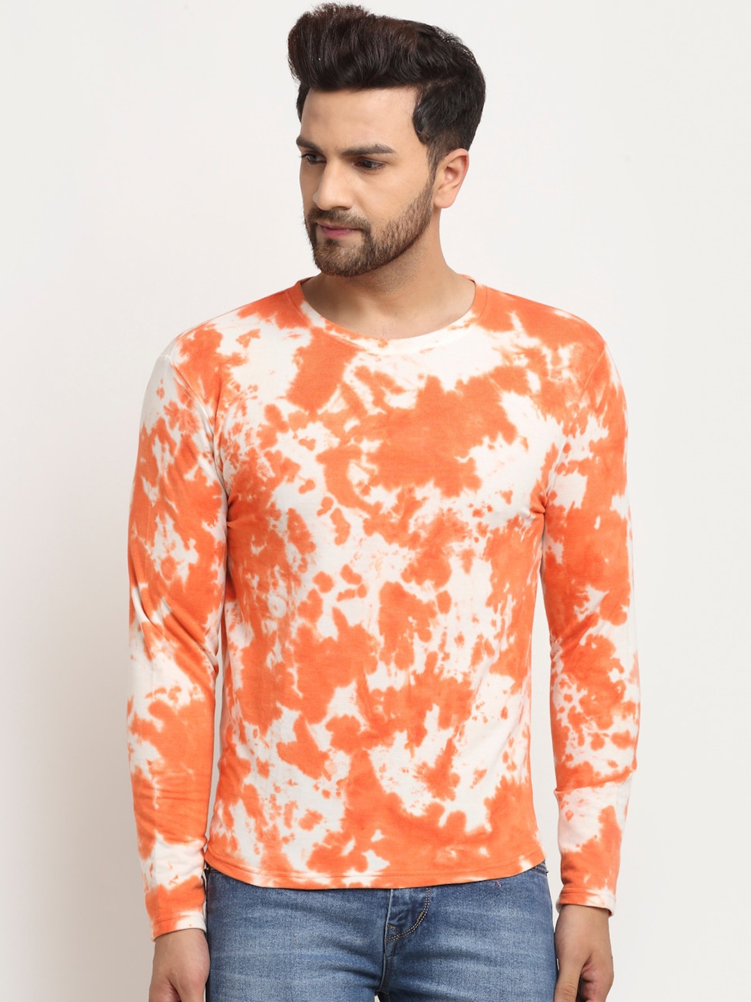 

DOOR74 Men Orange & White Printed Sweatshirt