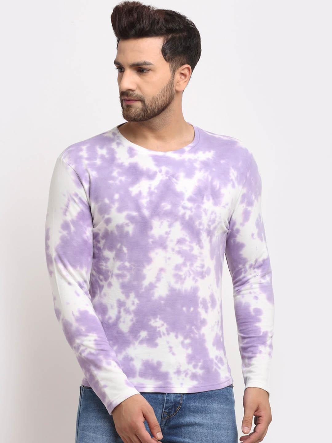 

DOOR74 Men Lavender & White Printed Sweatshirt