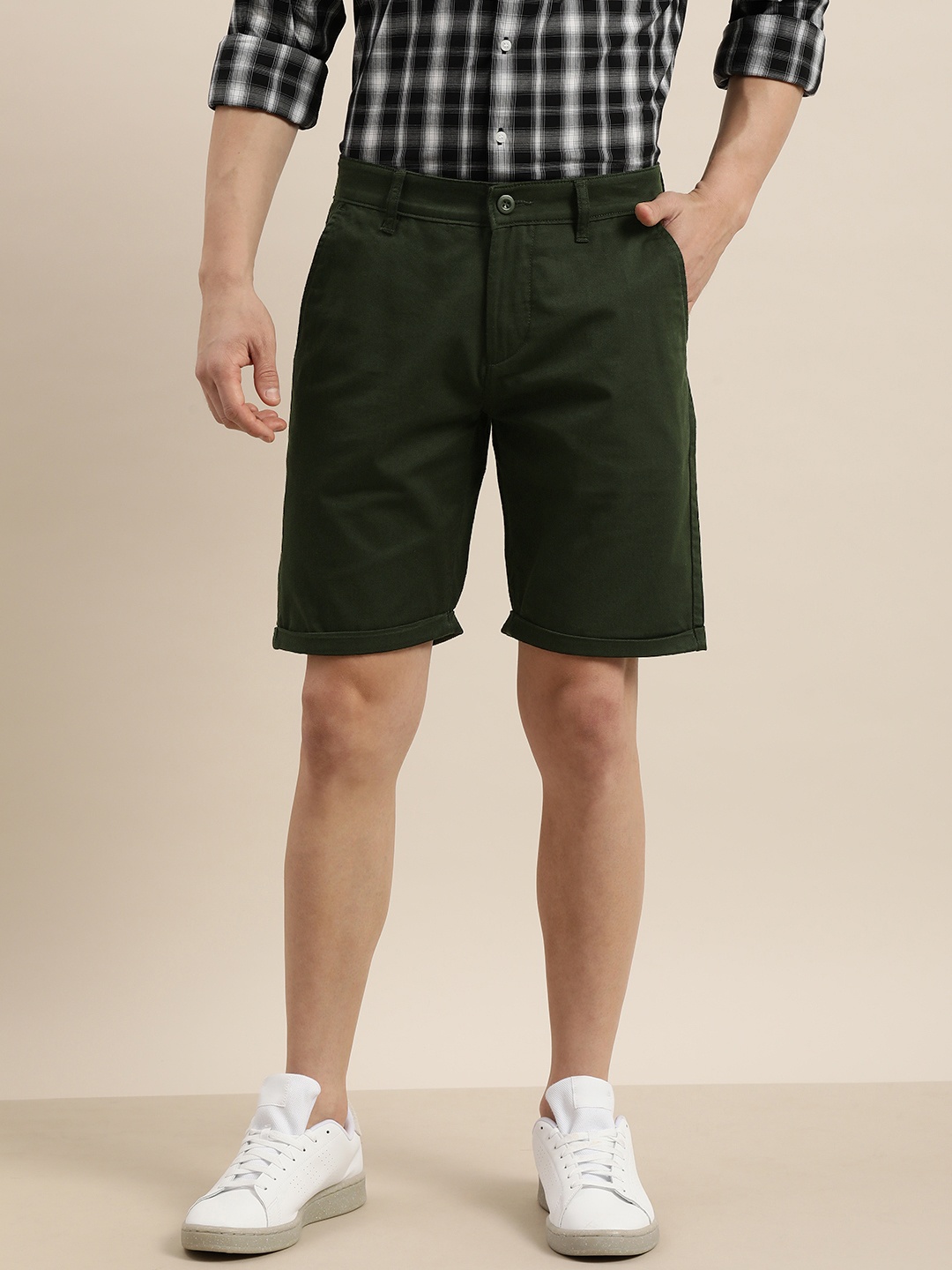 

ether Men Olive Green Slim Fit Pure Cotton Chino Shorts
