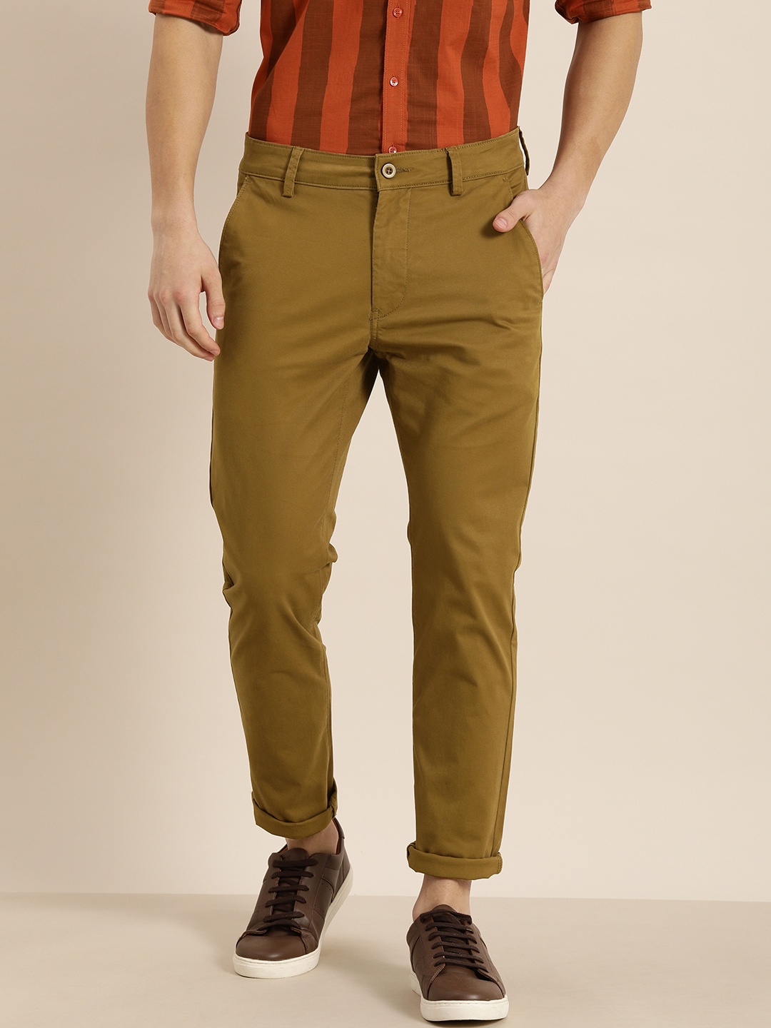 

ether Men Brown Solid Regular Fit Chinos Trousers