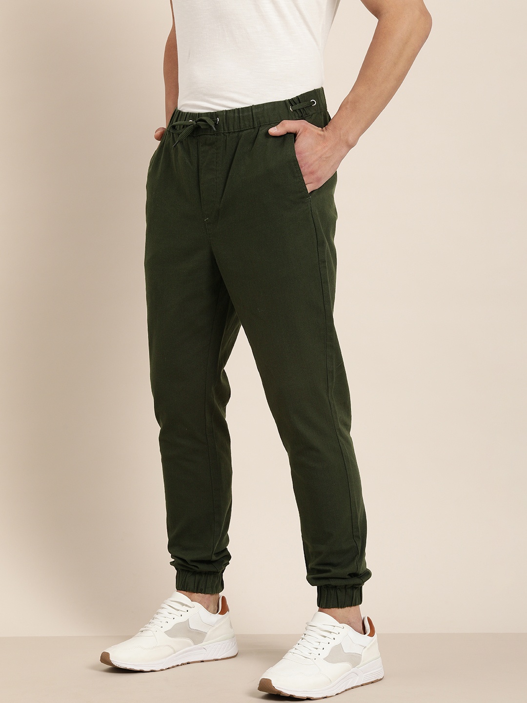

ether Men Olive Green Solid Joggers Trousers