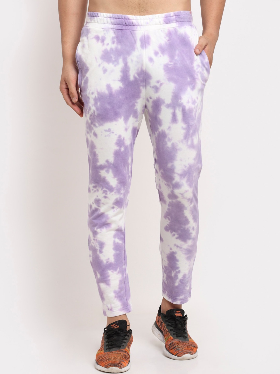 

DOOR74 Men Lavender & White Tie and Dye Printed Cotton Relaxed Fit Track Pants