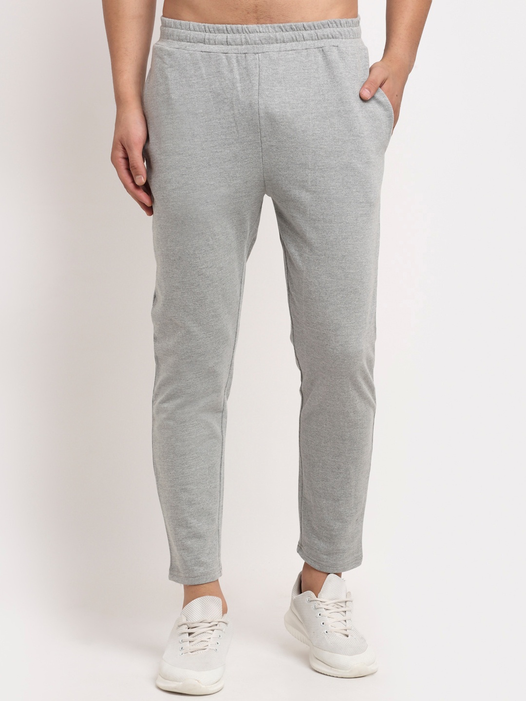 

DOOR74 Grey Solid Cotton Relaxed Fit Track Pants