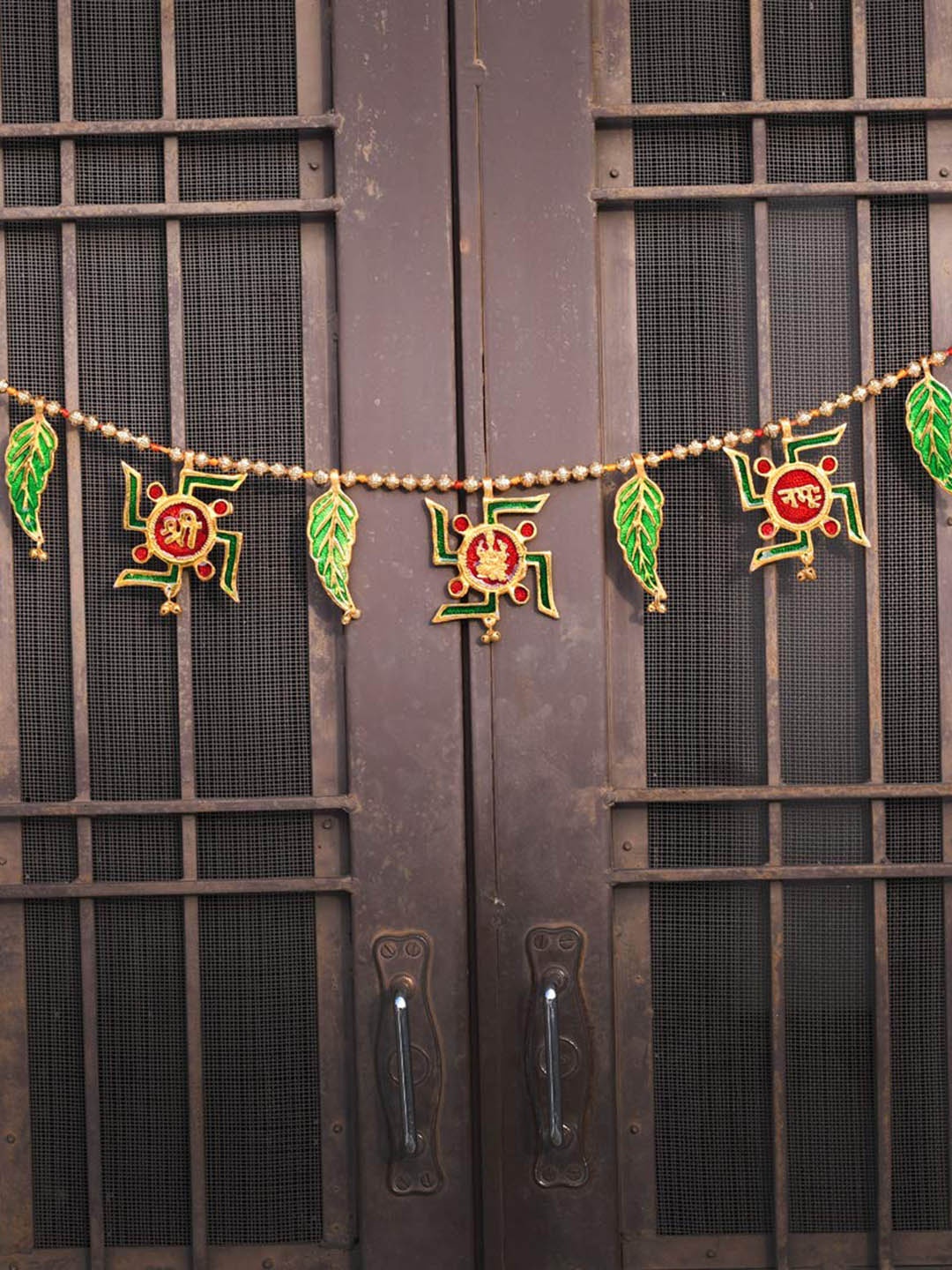 

CraftVatika Green & Red Metal Door Toran