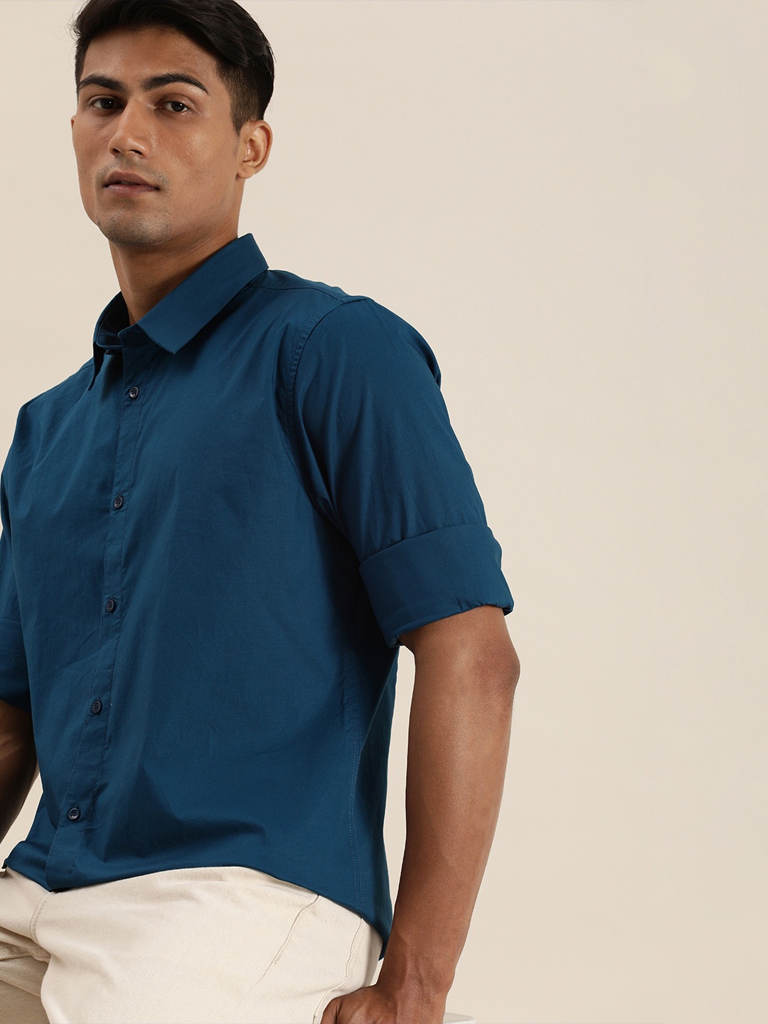 

ether Men Blue Slim Fit Solid Casual Shirt