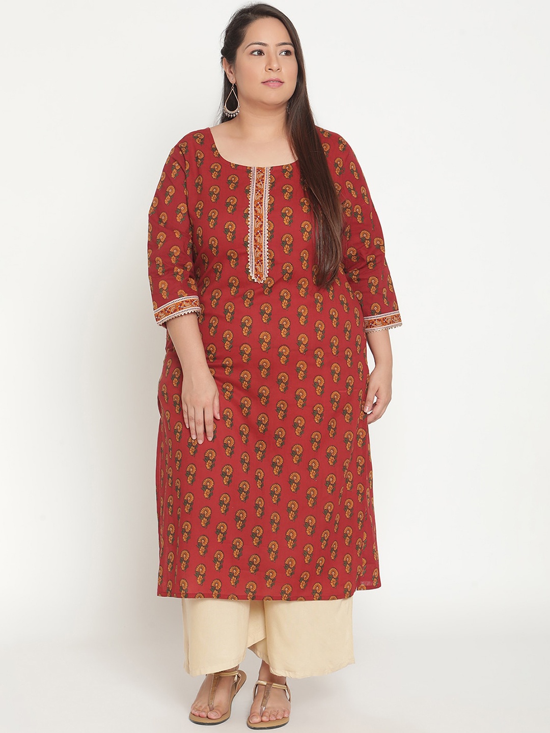 

Sringam Women Red & Yellow Ethnic Motifs Printed Kurta