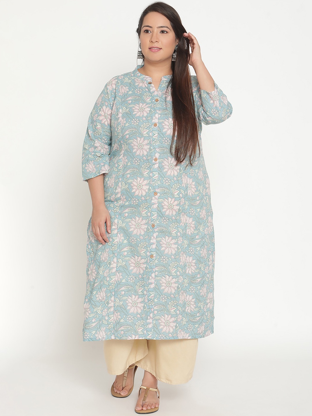 

Sringam Women Green & Pink Floral Printed Kurta