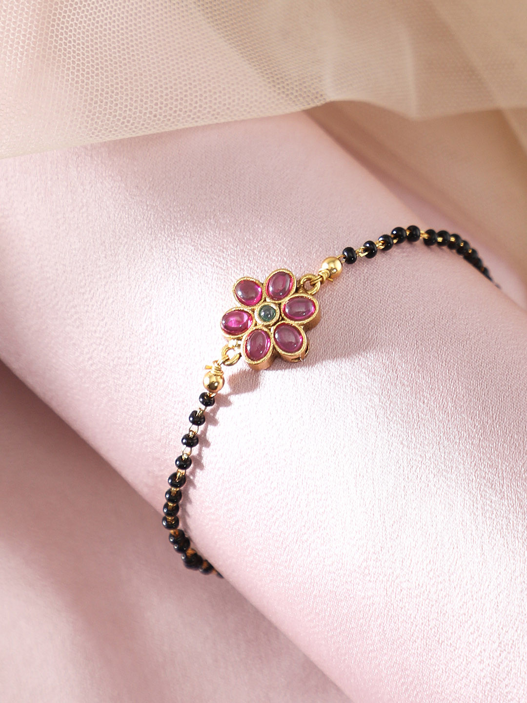 

Rubans Women Gold-Toned & Pink Handcrafted Gold-Plated Link Bracelet