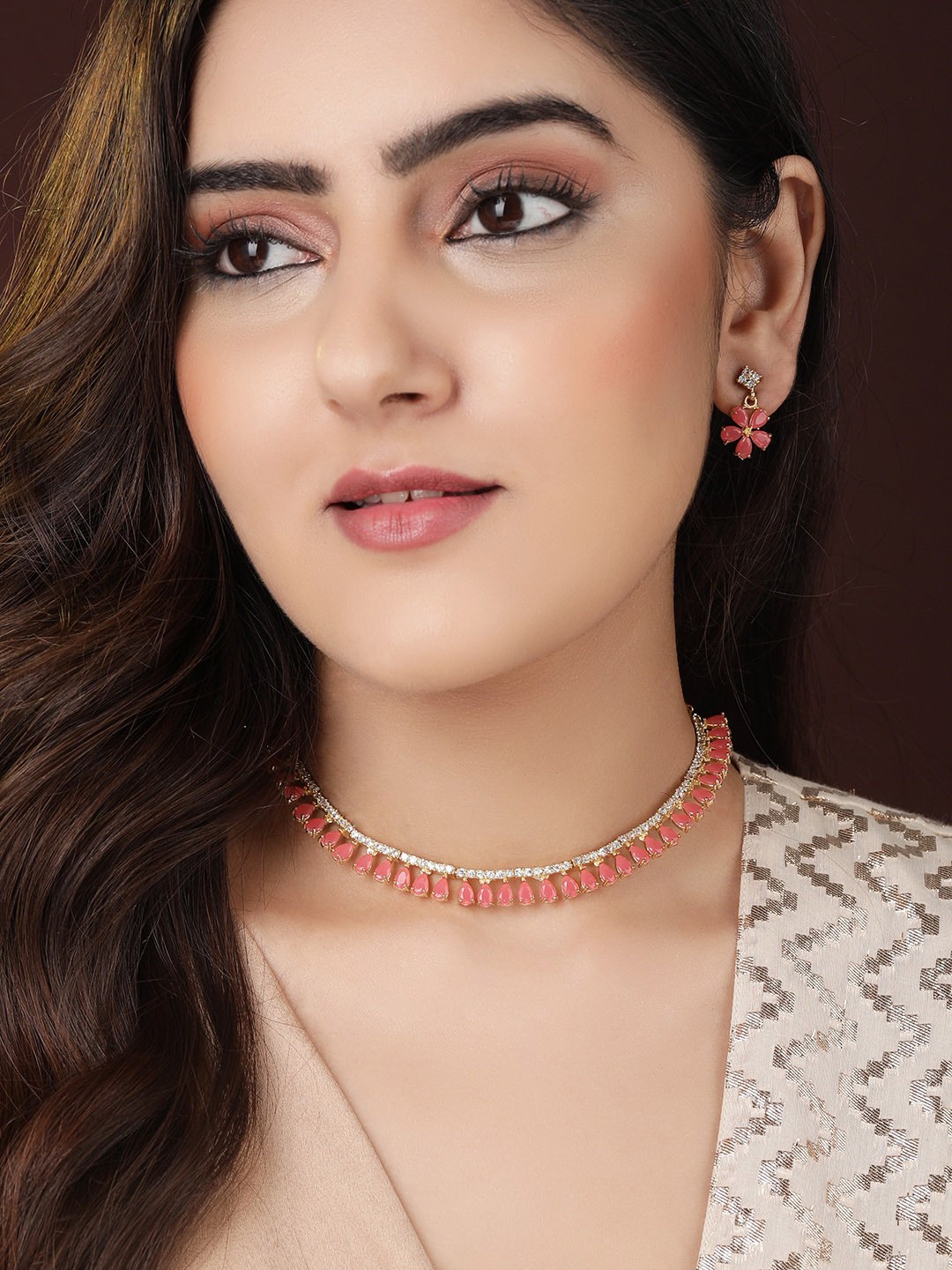 

Rubans Gold Plated Pink Stone Studded Handcrafted Jewellery Set