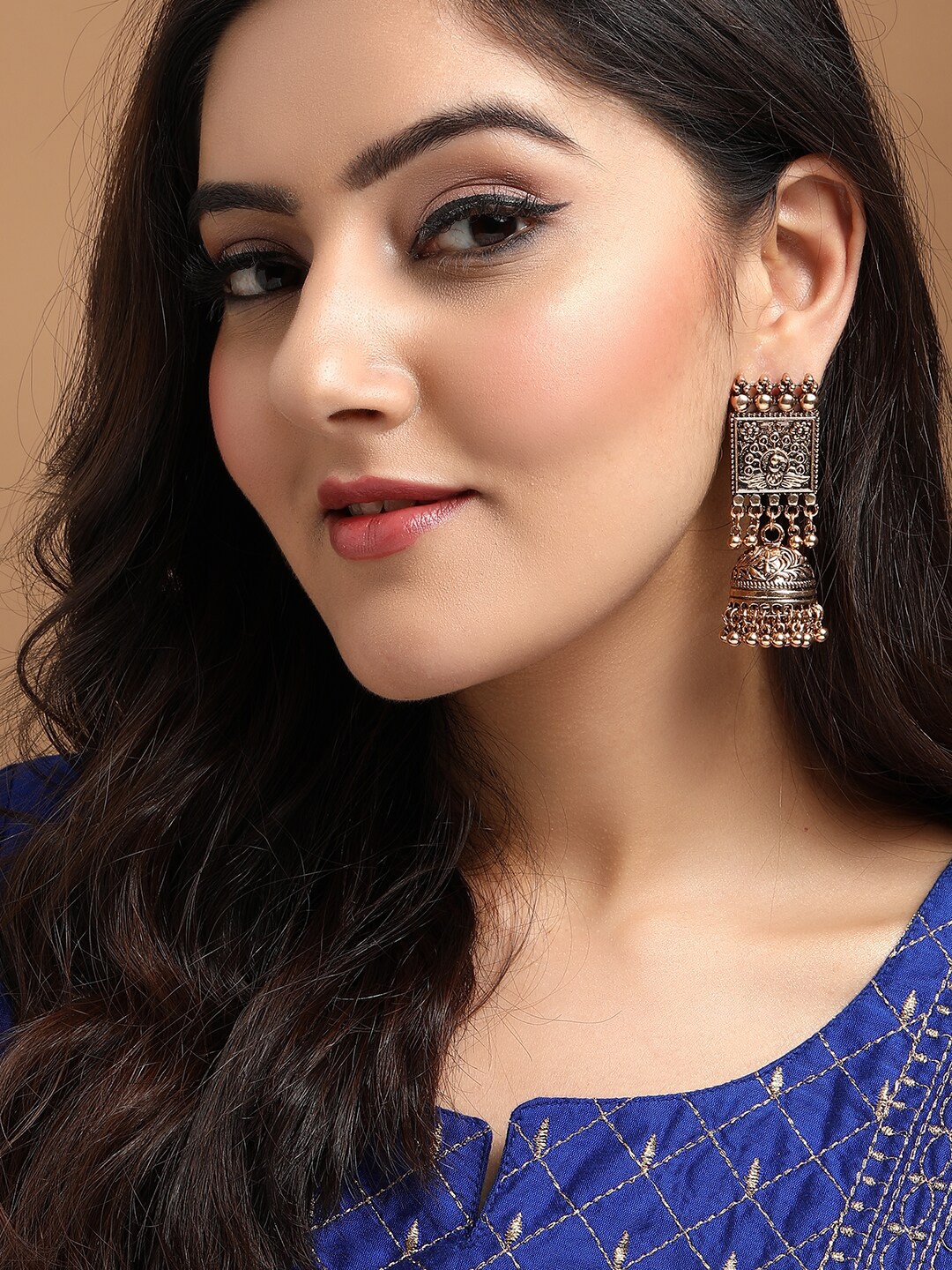

Rubans Gold Plated Gold-Toned Contemporary Jhumkas Earrings