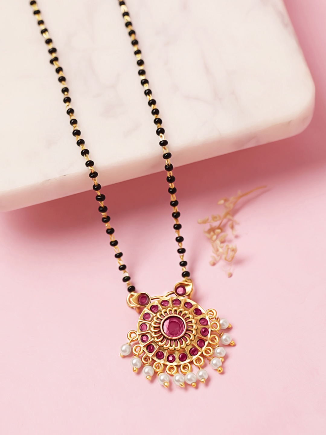 

Rubans Gold-Toned & Pink Gold-Plated Handcrafted Necklace