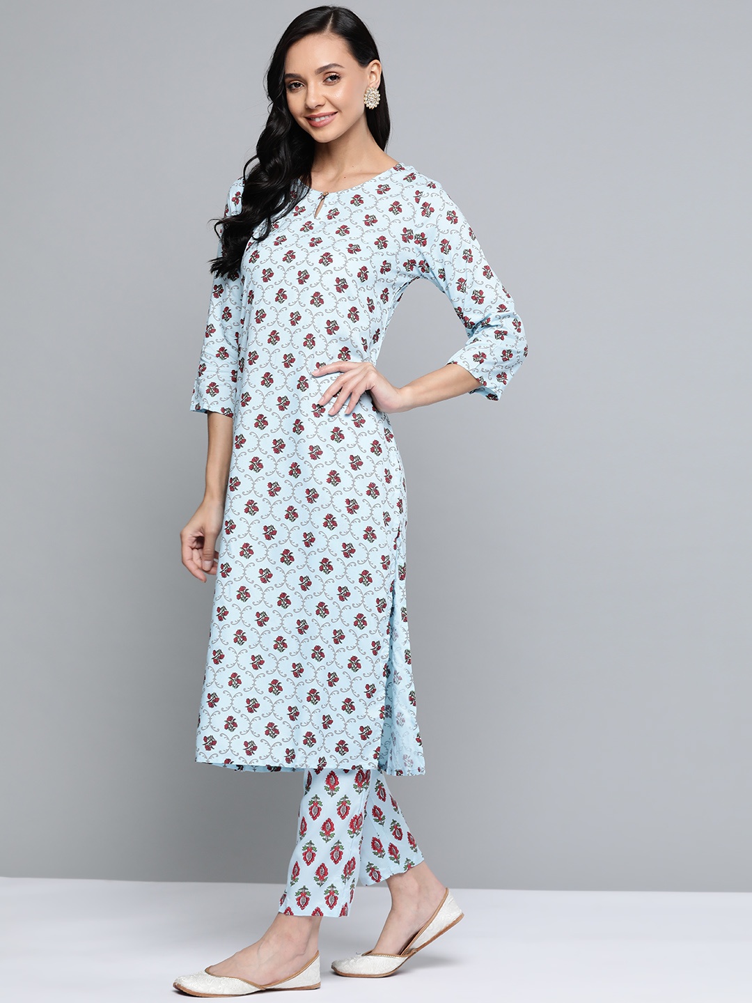 

HERE&NOW Women Blue Ethnic Motifs Printed Regular Kurta with Palazzos