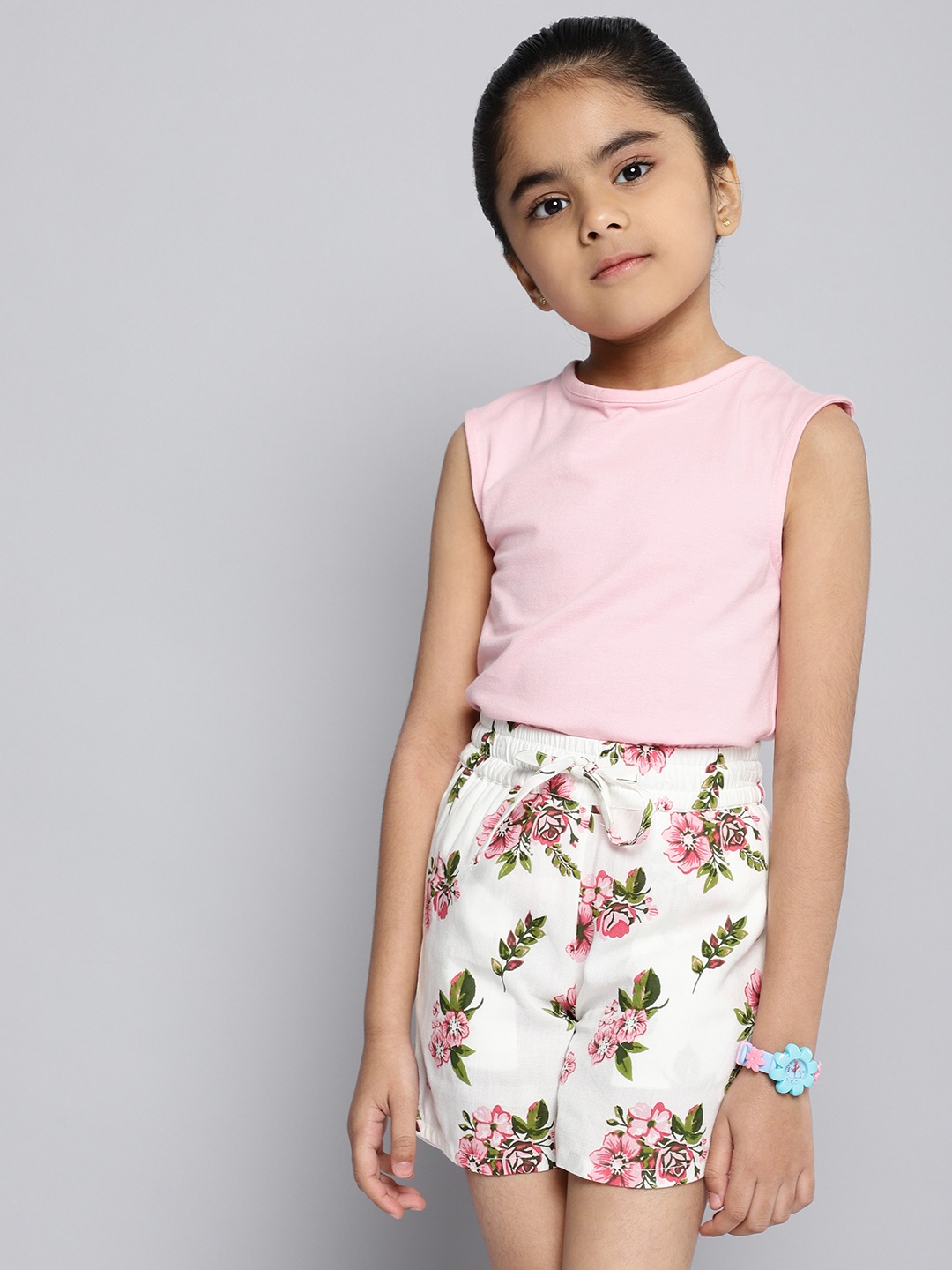 

HERE&NOW Girls White Floral Printed Regular Shorts