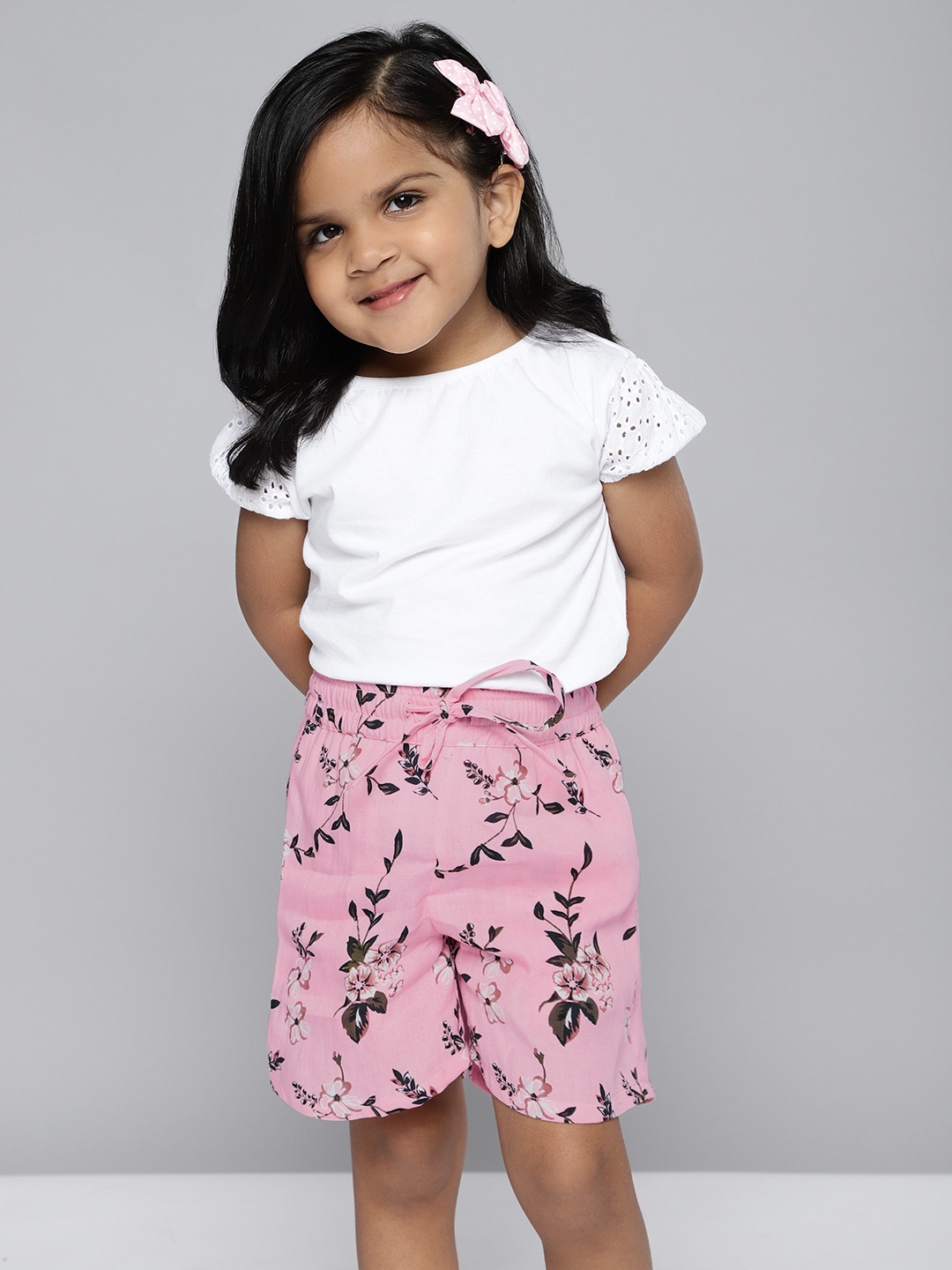 

HERE&NOW Girls Pink Floral Print Regular Shorts