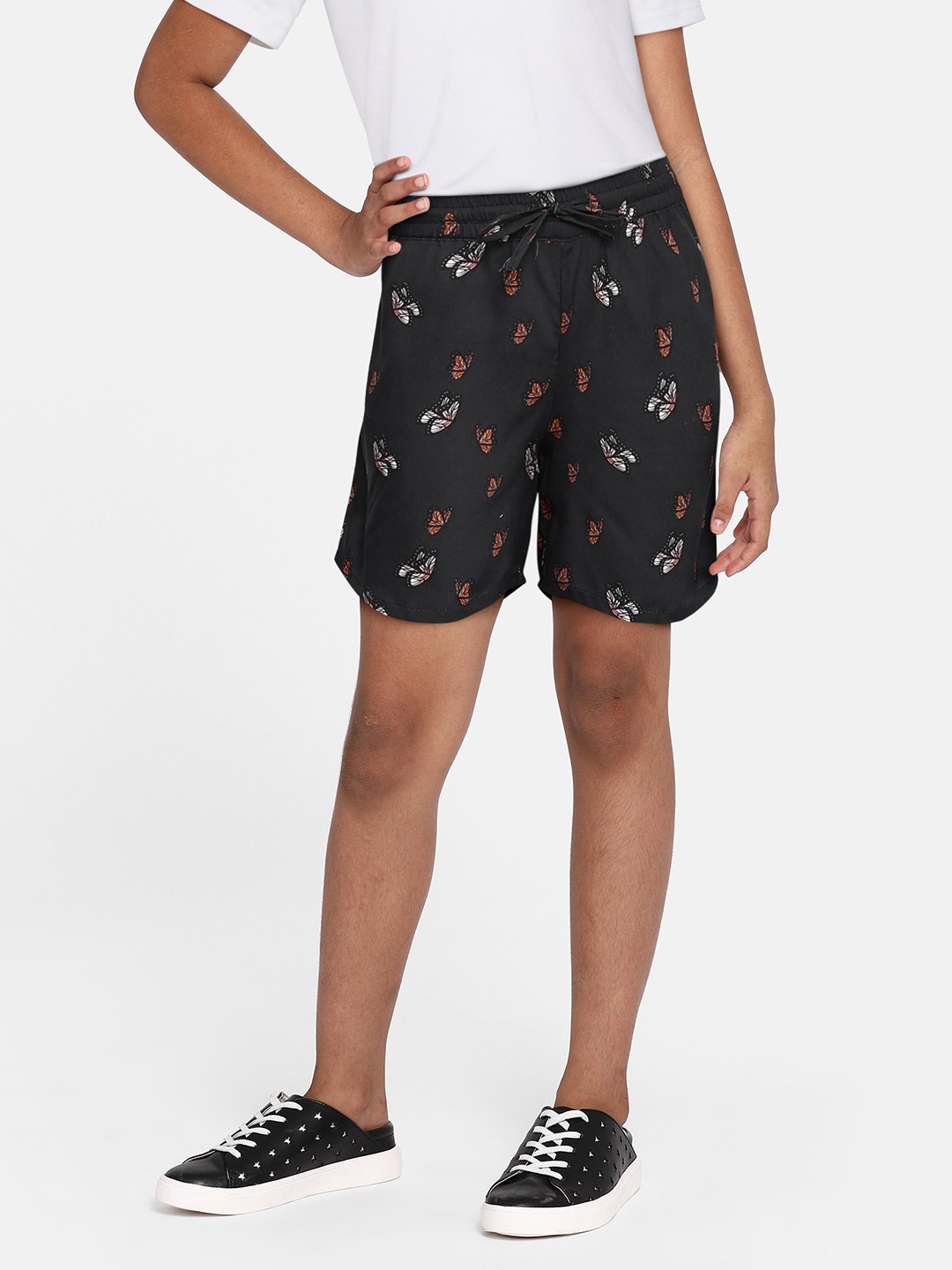 

HERE&NOW Girls Black Conversational Printed Regular Shorts