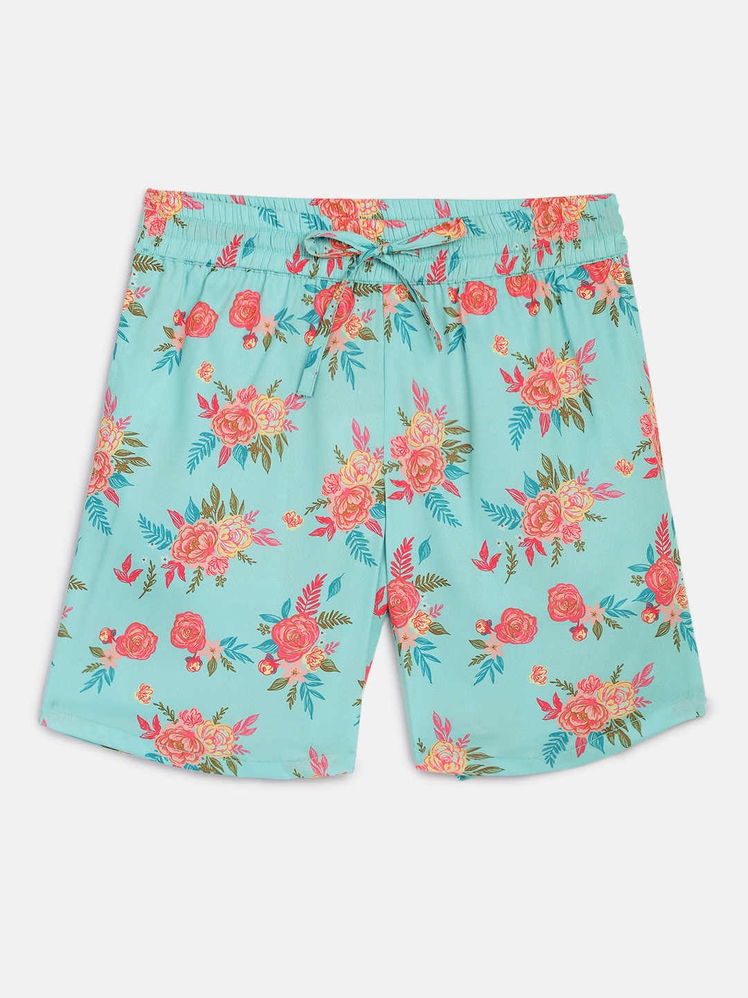 

HERE&NOW Girls Turquoise Blue Floral Printed Regular Shorts