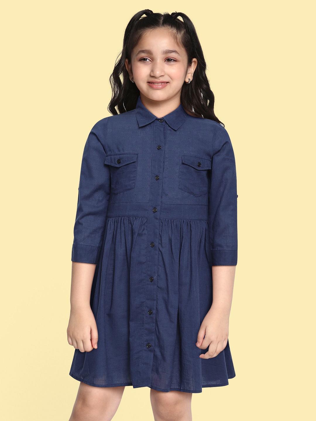 

HERE&NOW Navy Blue Shirt Pure Cotton Dress