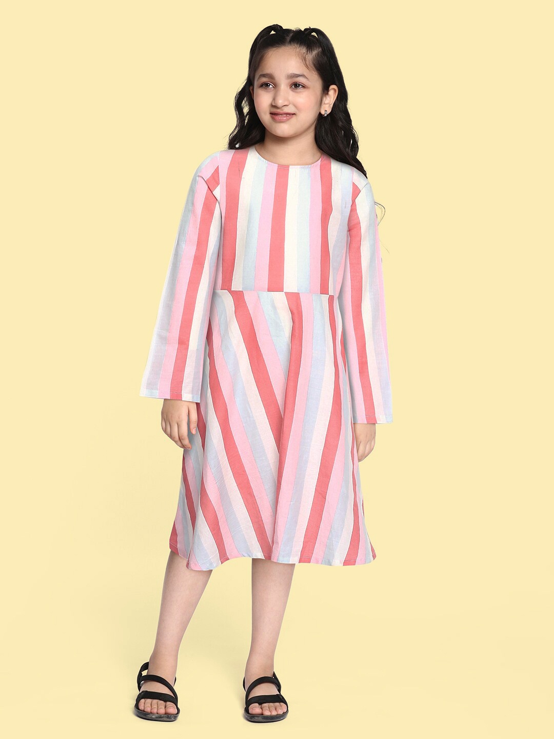 

HERE&NOW Multicoloured Striped Pure Cotton Dress, Multi