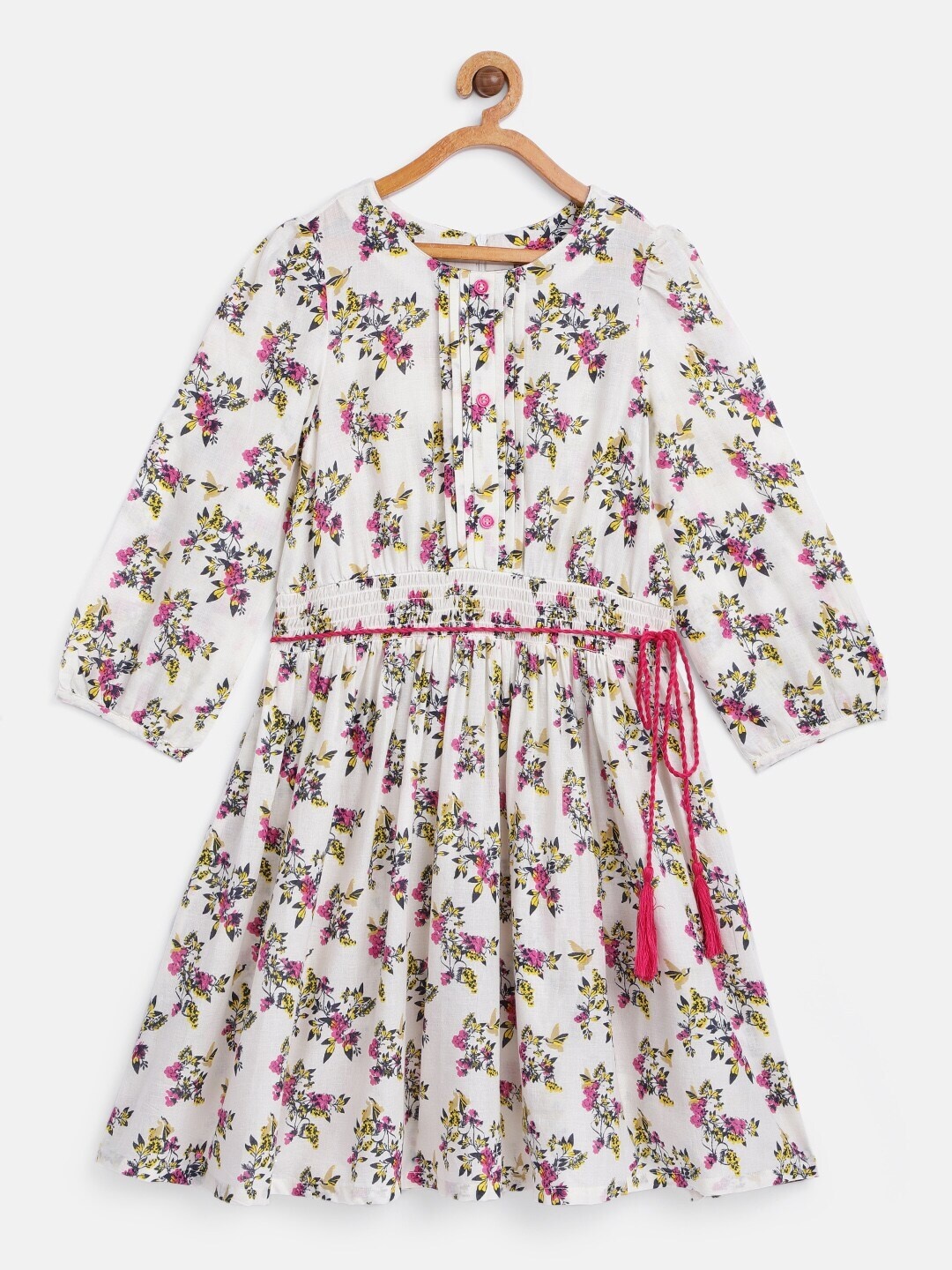 

HERE&NOW Girls White Floral Print Pure Cotton Fit & Flare Dress