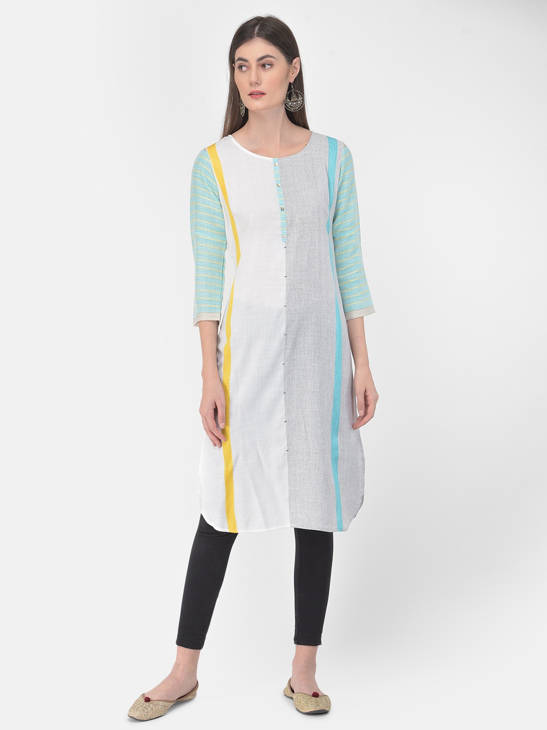 

Span Colourblocked Straight Kurta, White