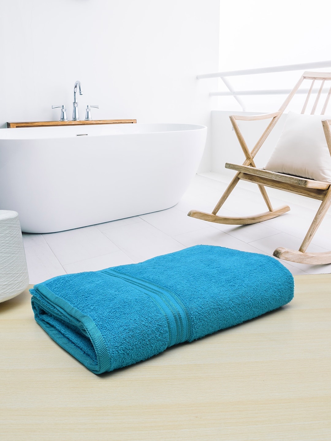 

RANGOLI Blue Solid 380 GSM Pure Cotton Bath Towel