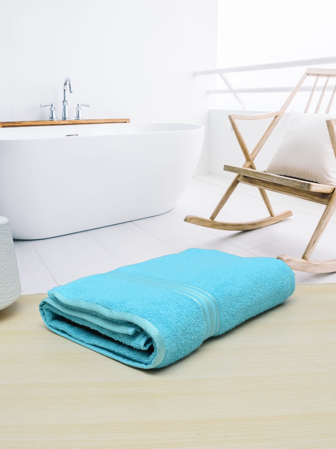 

RANGOLI Blue Solid 380 GSM Pure Cotton Bath Towel