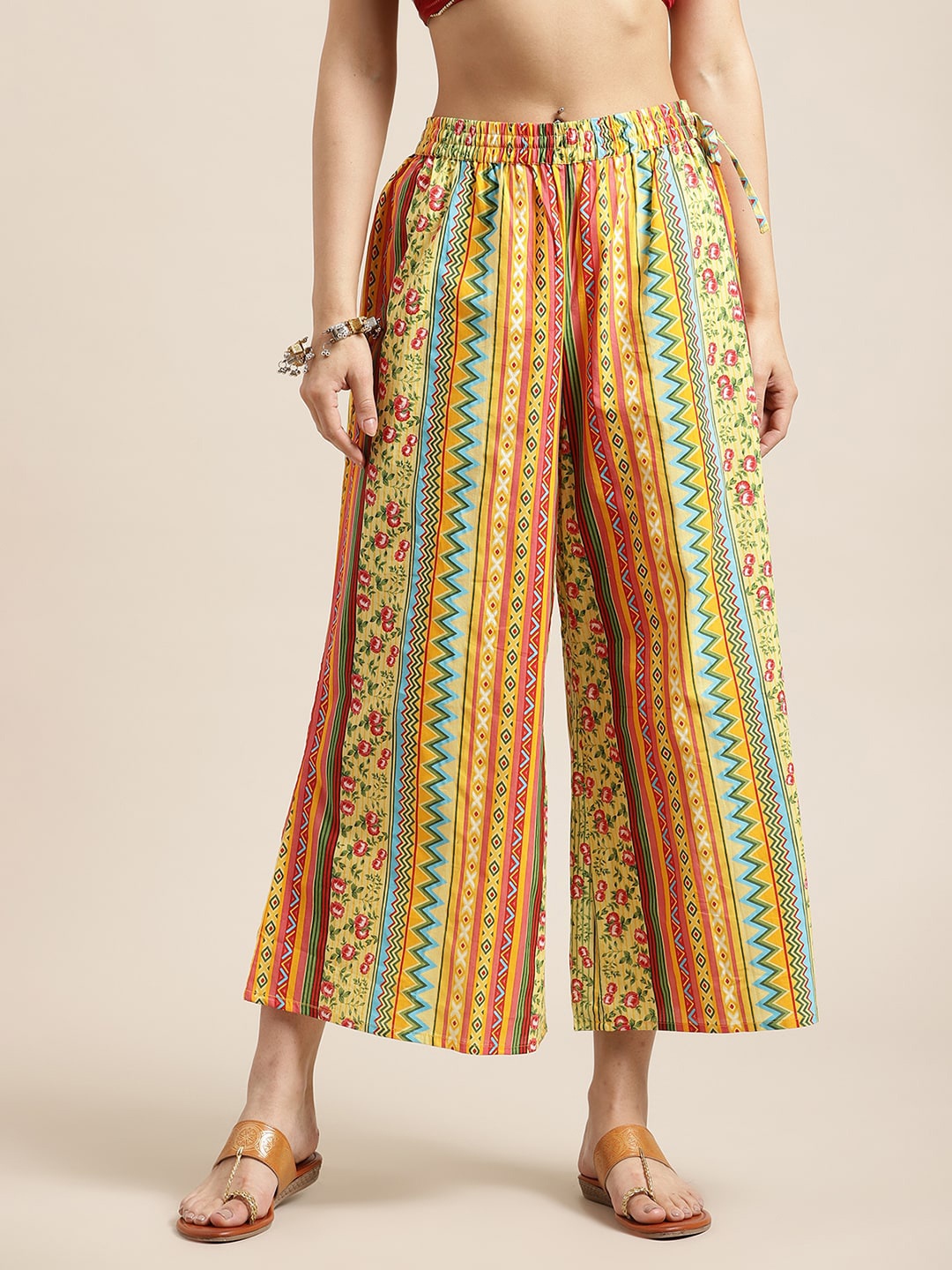 

Varanga Women Yellow & Orange Floral Printed Ethnic Palazzos