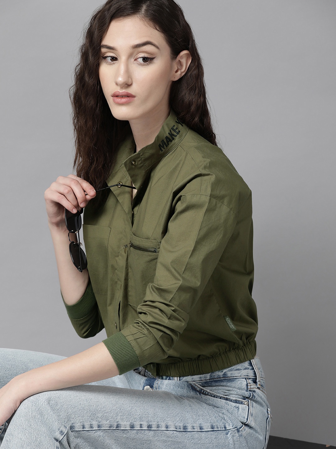 

The Roadster Lifestyle Co. Women Olive Green Solid Stretchable Casual Shirt