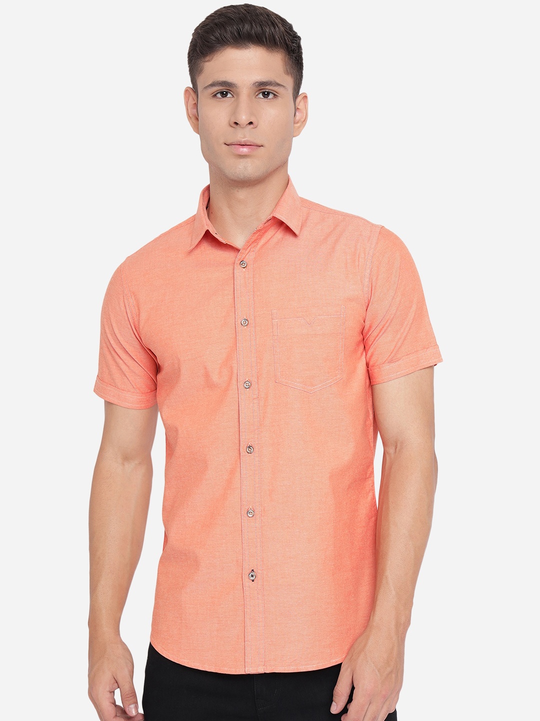 

JADE BLUE Men Orange Slim Fit Pure Cotton Casual Shirt