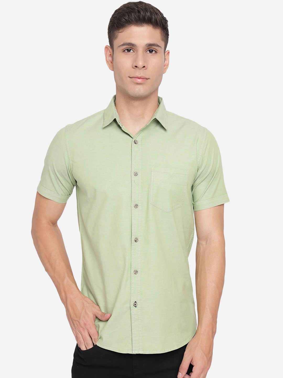 

JADE BLUE Men Green Slim Fit Pure Cotton Casual Shirt