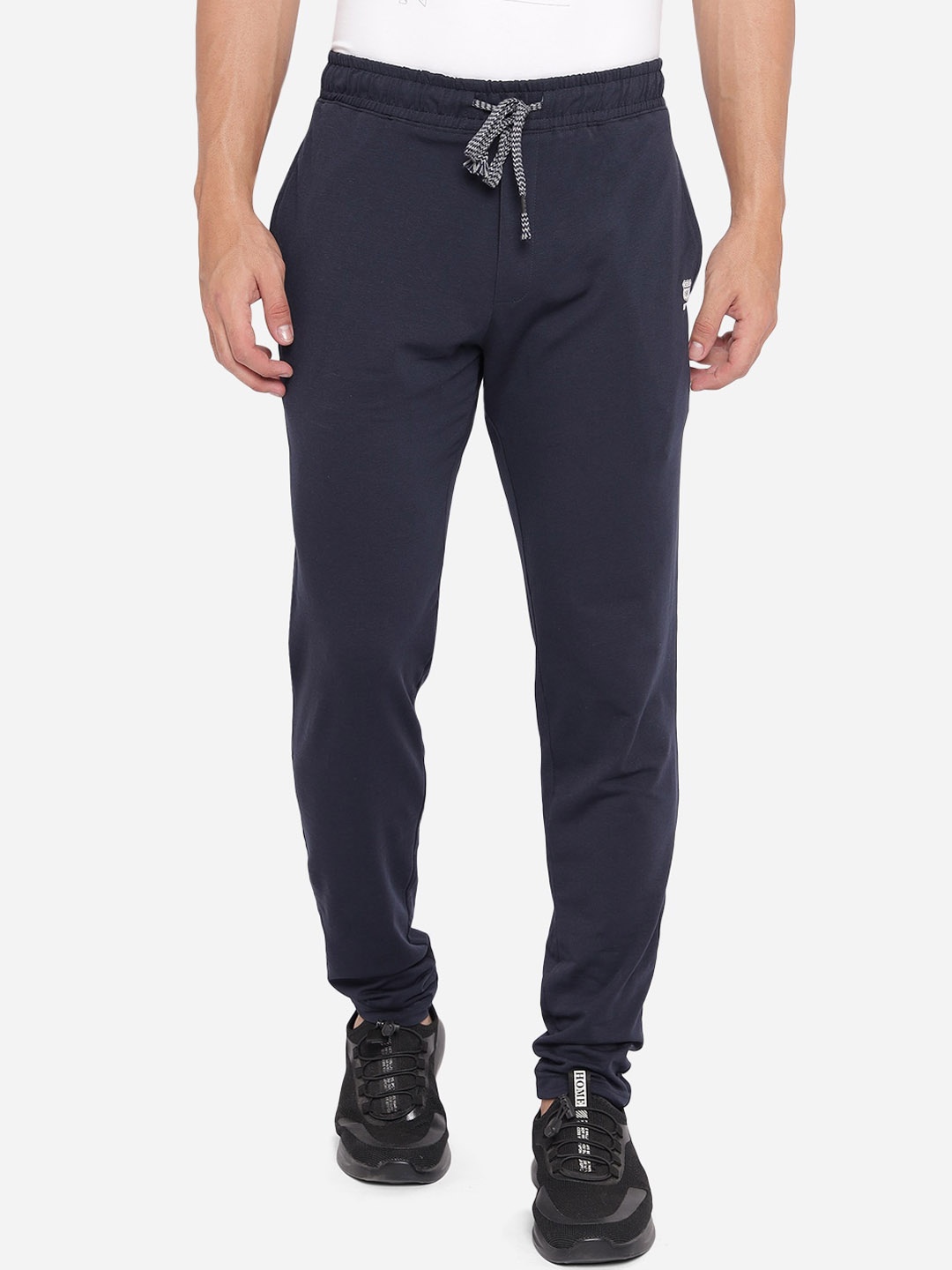 

JADE BLUE Men Navy Blue Solid Pure Cotton Track Pants