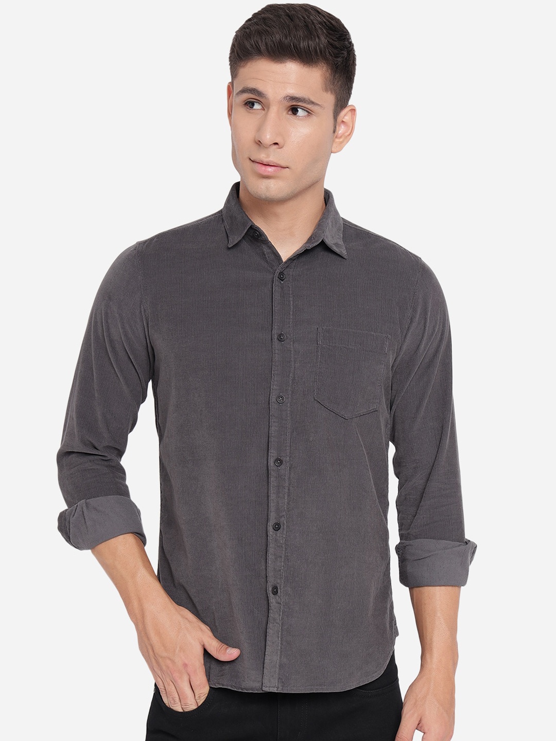 

JADE BLUE Men Grey Slim Fit Opaque Pure Cotton Casual Shirt