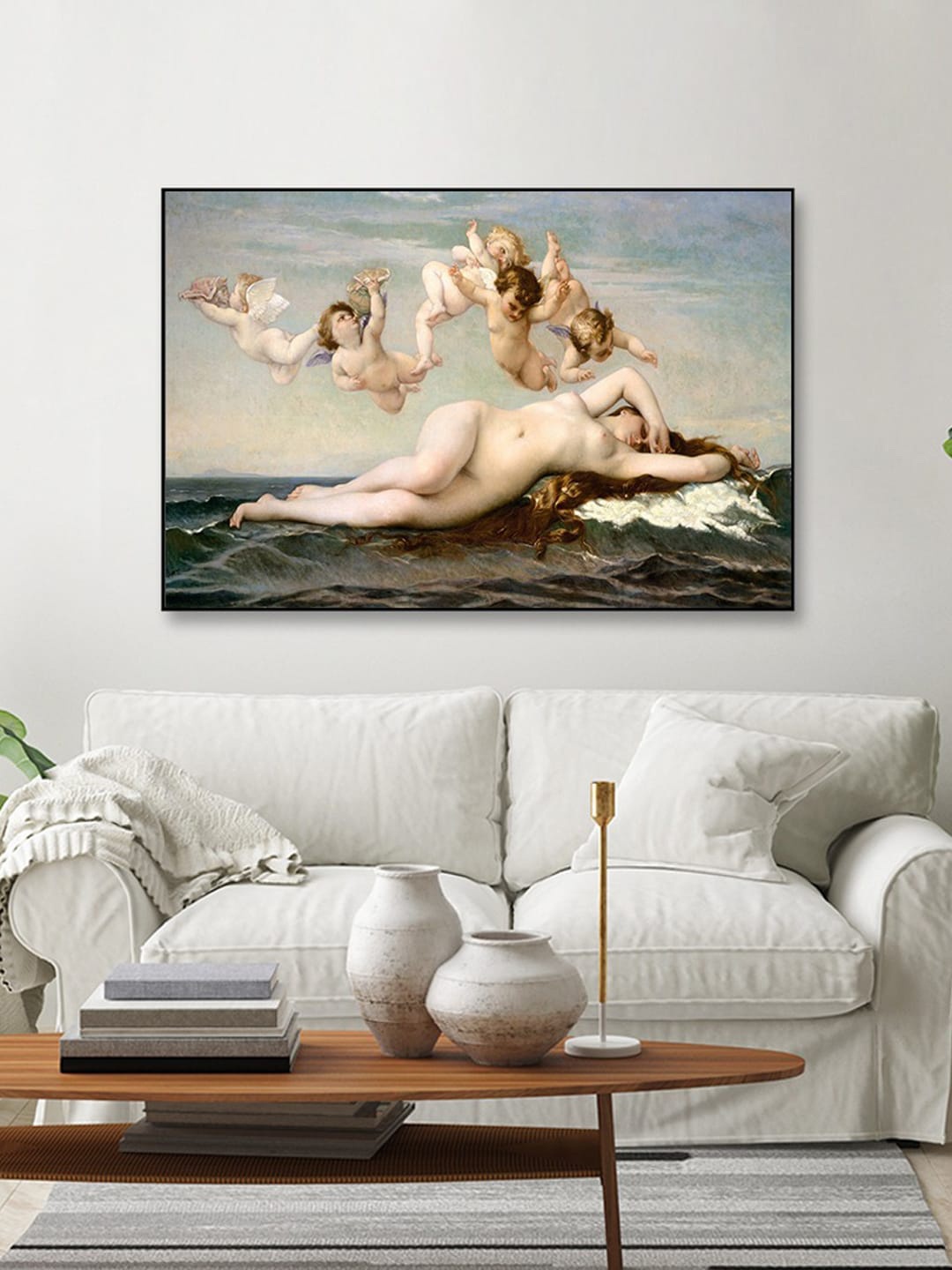 

WALLMANTRA Beige & Grey Painted The Birth of Venus 1875 Framed Wall Art