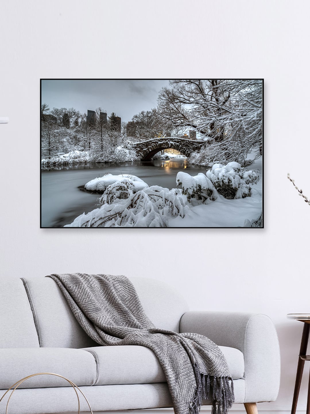 

WALLMANTRA White & Grey Painted Gapstow Bridge Central Park, New York Framed Wall Art