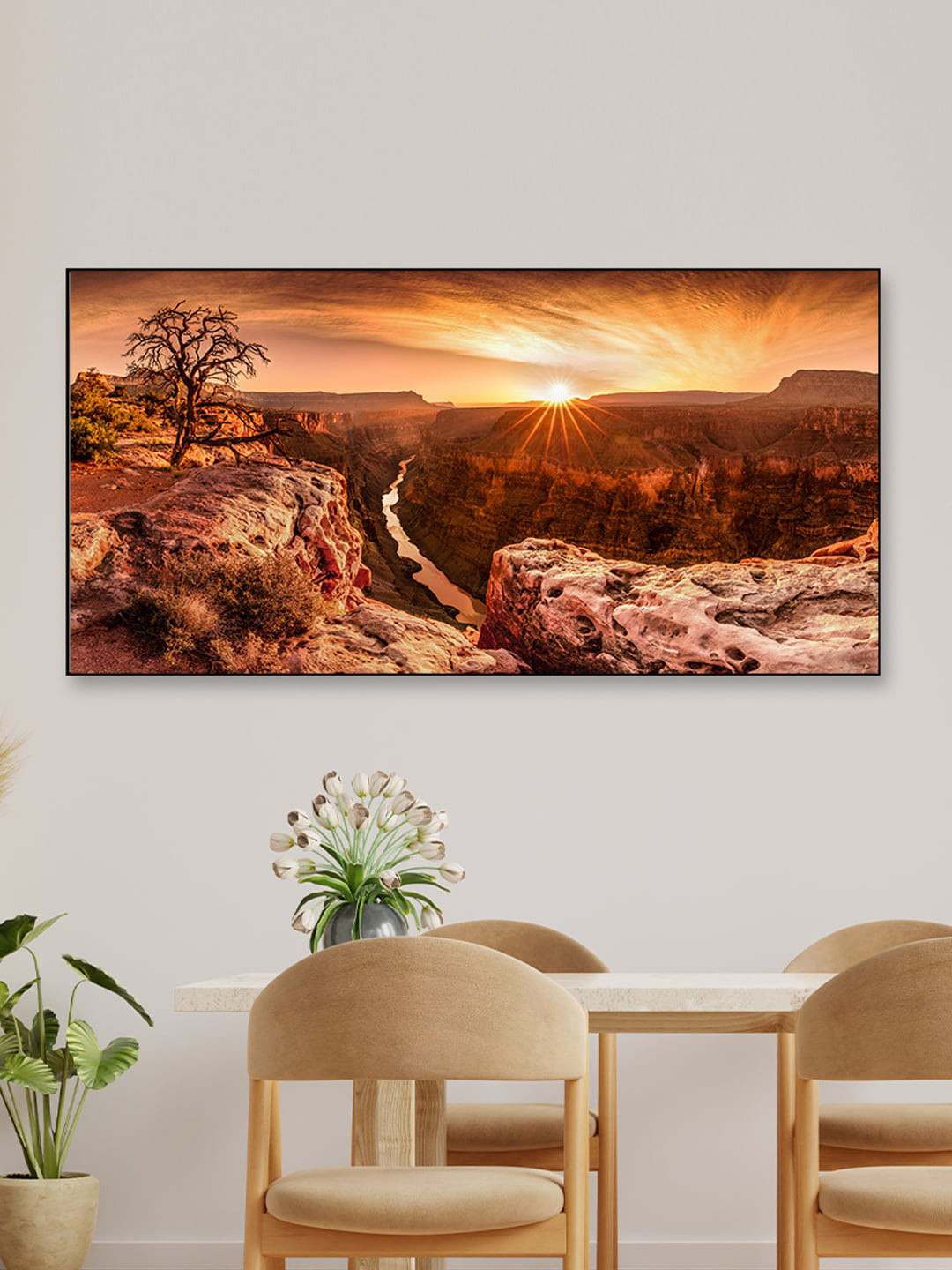 

WALLMANTRA Gold-Colored & Brown Printed Grand Canyon Framed Wall Art