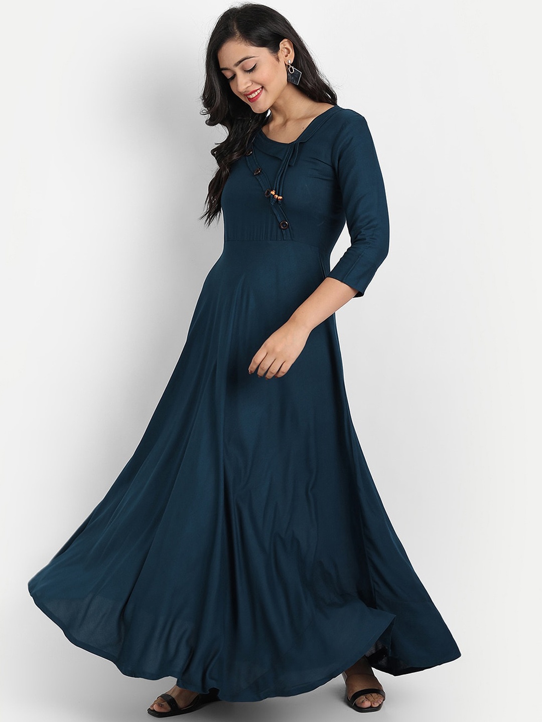 

Globon Impex Teal Solid Liva Maxi Dress